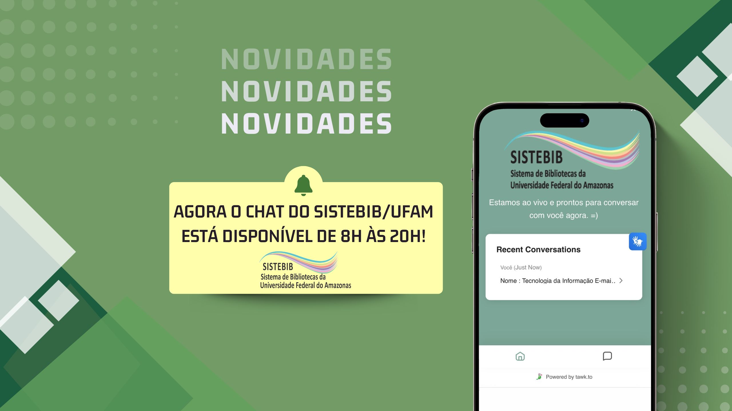 Novo horário de atendimento do chat do SISTEBIB/UFAM